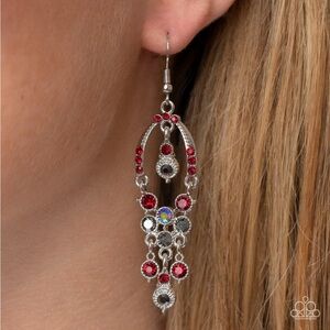 New Silver Red Dangle Earrings. Paparazzi Sophisticated Starlet shiny sparkle